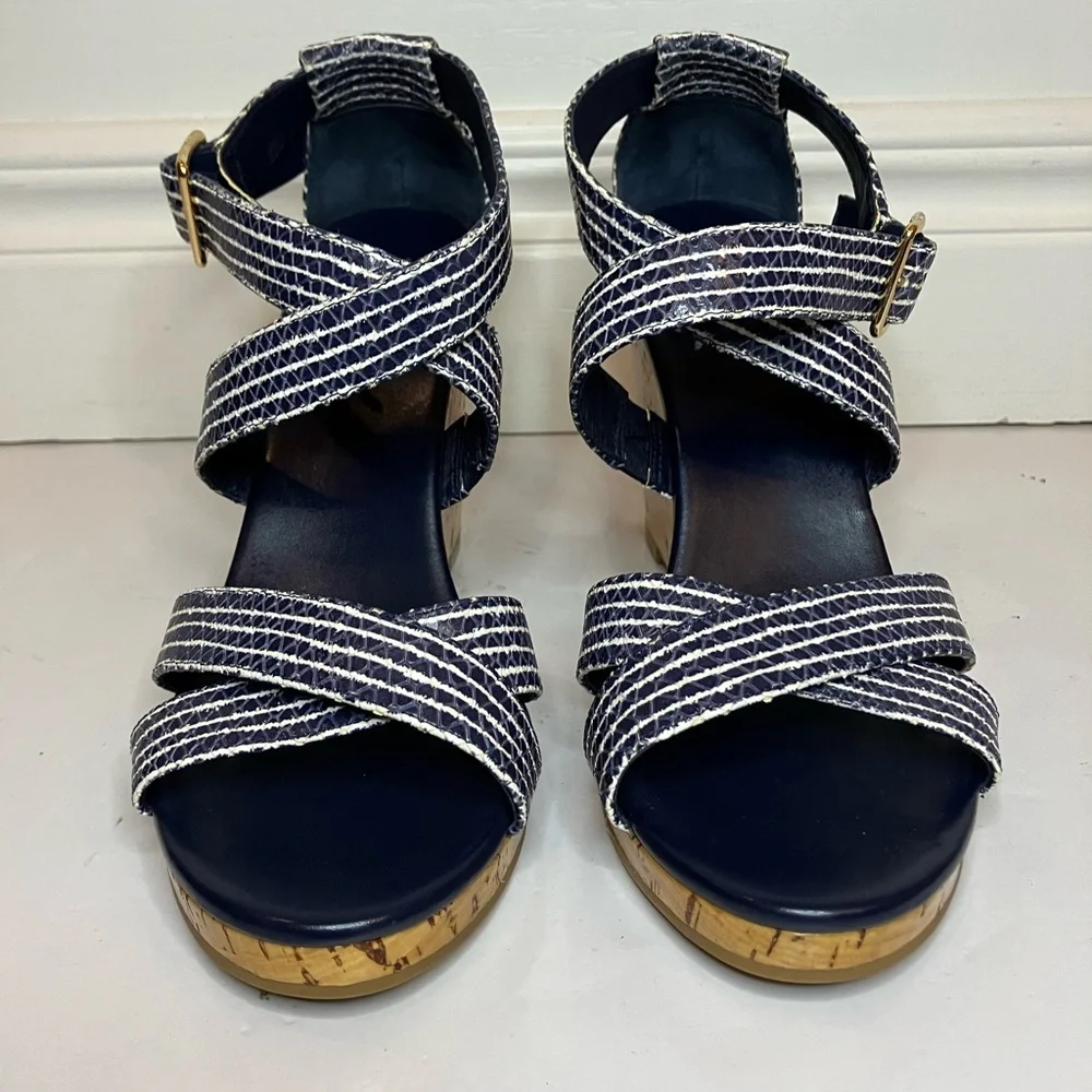 Cole Haan Grand OS Women’s 8.5 Blue White Jillian Cork Wedge Sandal Platform - Picture 4 of 10